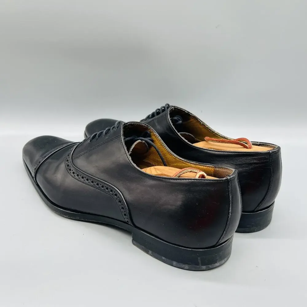 Antonio Maurizi Shoes Mens 10 Black Leather Cap Toe Oxford Dress Brogue Slip On